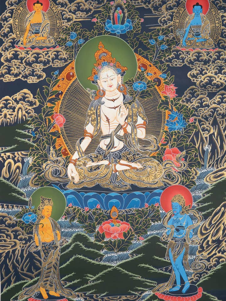 Thangka de Tara Blanche – Art Himalayen Peint à la Main pour la vente par Lucky Thanka