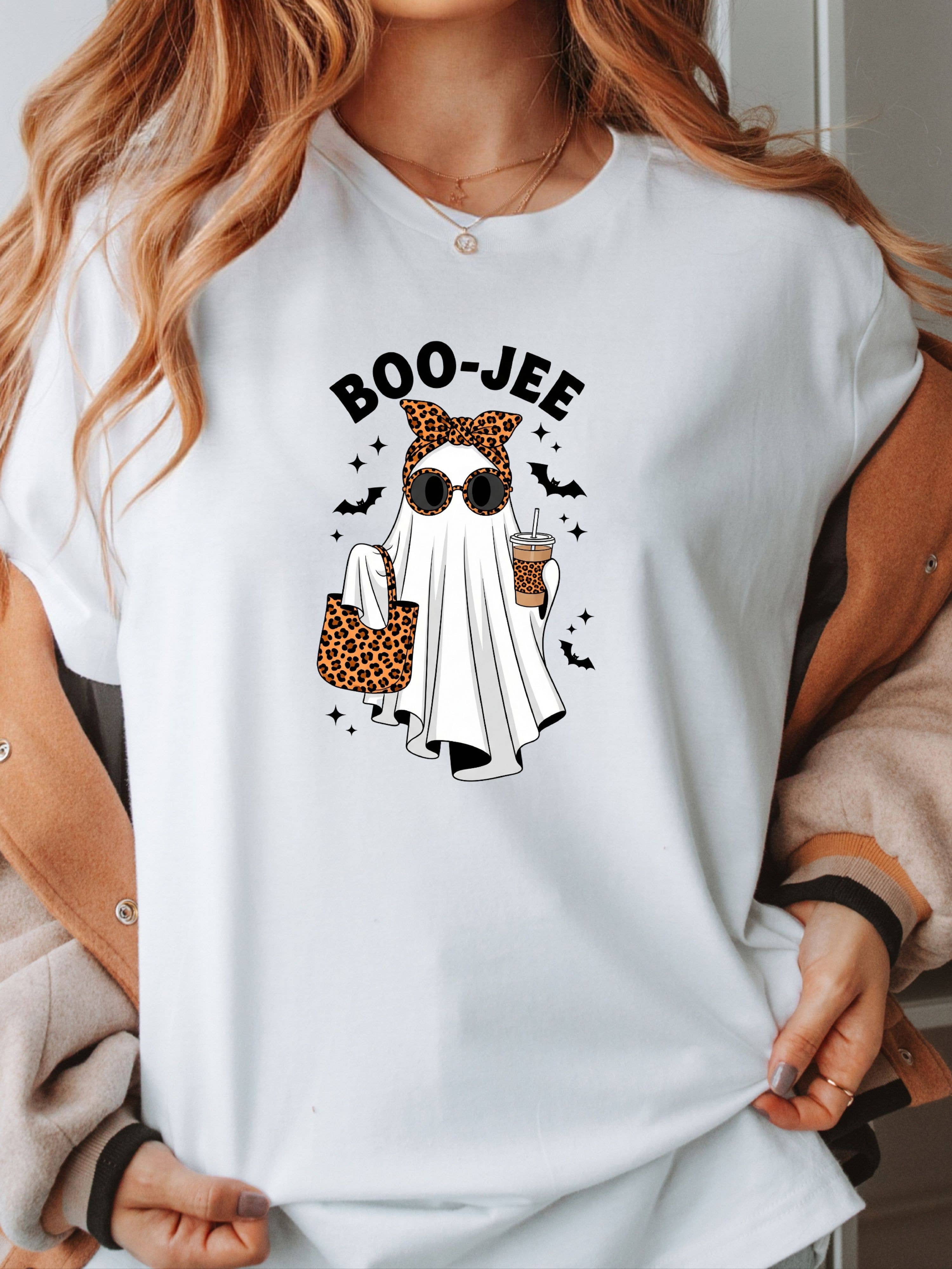 Boho Bloom Emporium - Wholesale Screen Printed T-Shirt - Women's - Boo-jee Ghost Leopard Halloween Tee