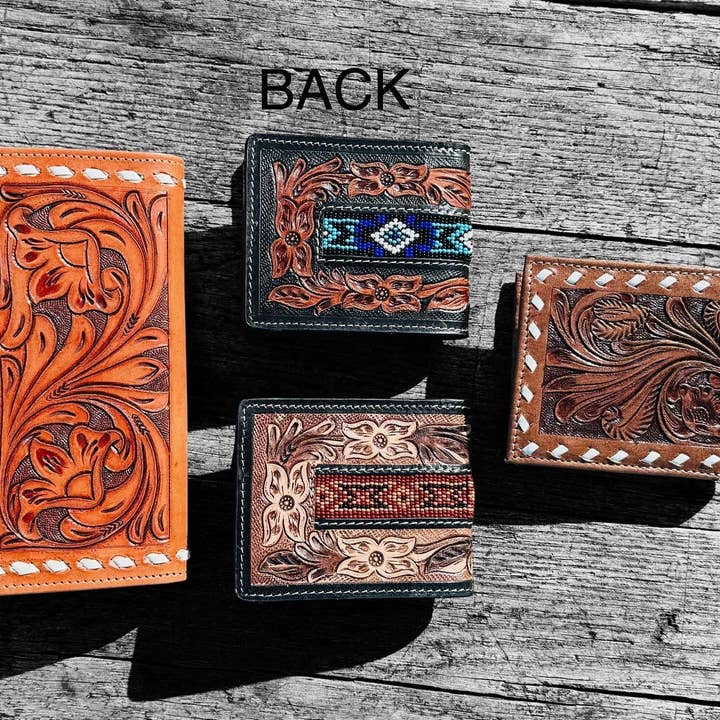 Double B Wild Rags – Engroshandel Tegnebog – til mænd – Herre Western bi-fold Cowboy pung med værktøjsblomster og perledetaljer fra Double B Wild Rags6