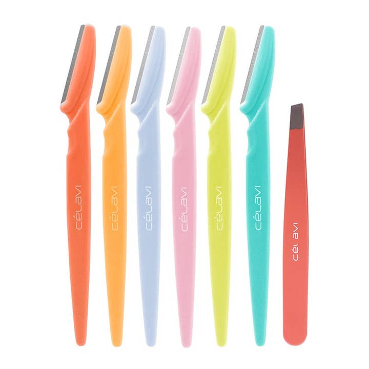 PINEAPPLE Beauty - Wholesale Eyebrow Razor/Shaper - Celavi RZC015 7pc Multipurpose Razor Set & Tweezer + Bag -12