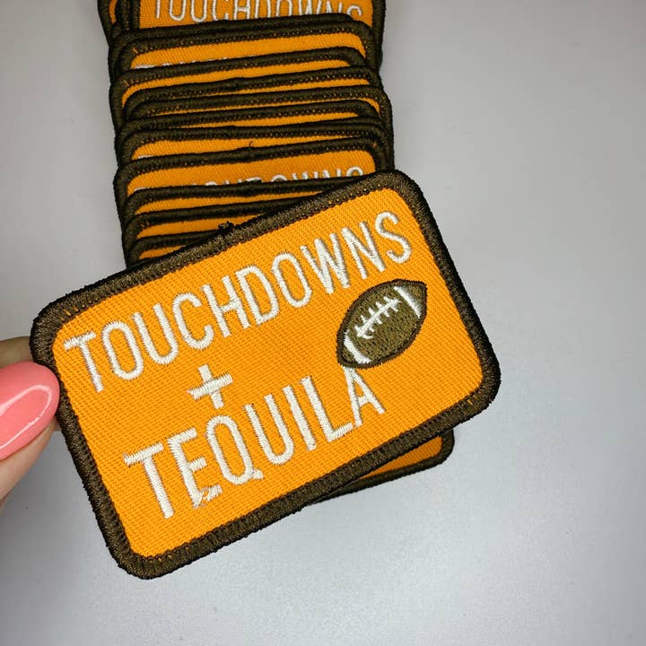 3" Touchdowns + Tequila in ORANGE - Embroidered Hat Patch for wholesale by TEELUX