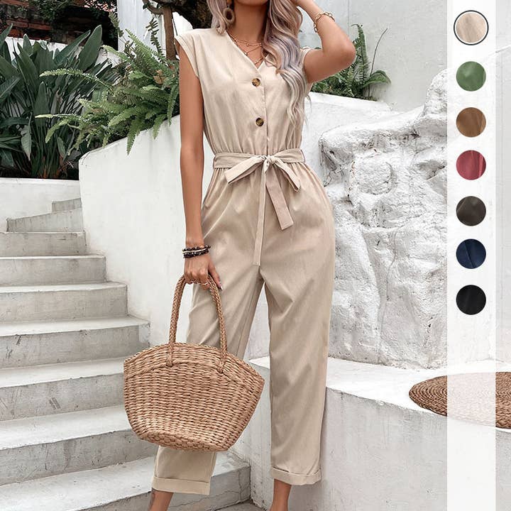 Effortless Solid Straight-Leg Jumpsuit for wholesale by onatorobi