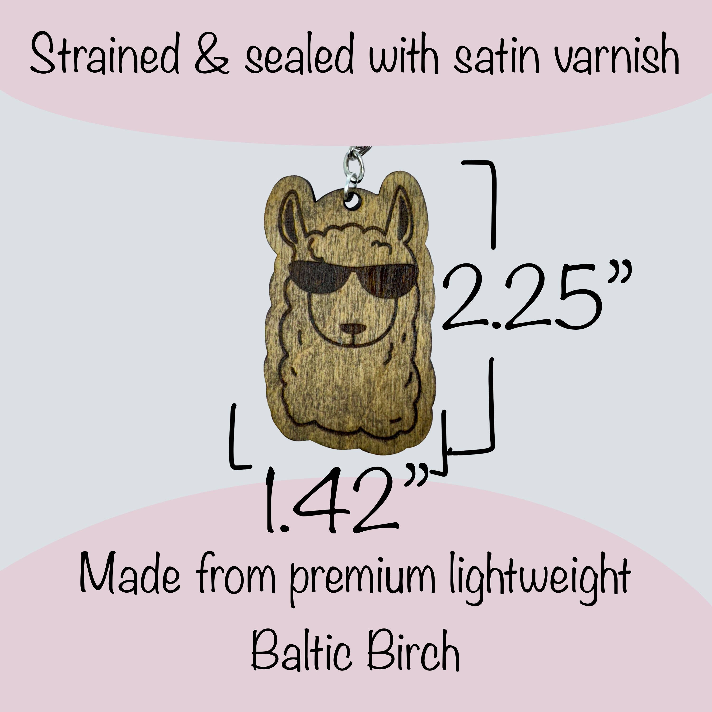 Art by Erica H & Rebel Stitchers - Wholesale Keychain - Unisex - Handmade Wooden Alpaca Keychain – Engraved with Sunglasses3