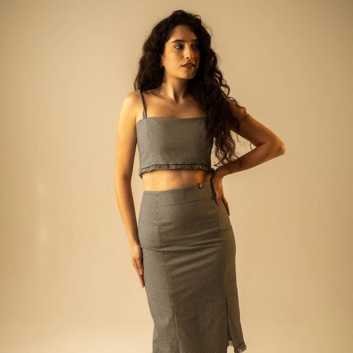 Check Fringe Skirt for wholesale by OUT OF SYNC UK