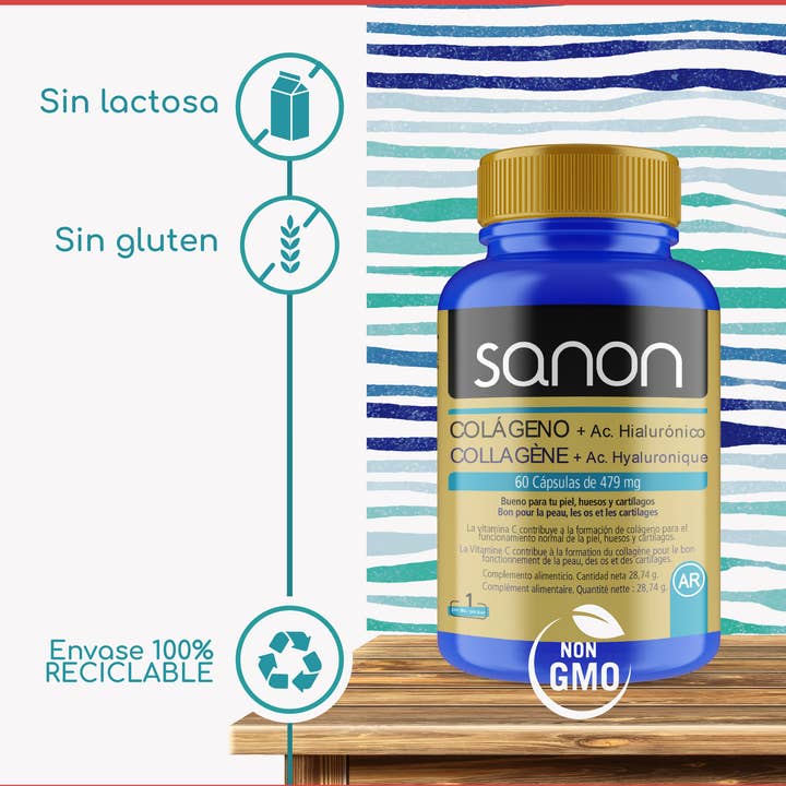 Pridahofarma - Venta al por mayor Suplementos/vitaminas para beber - SANON Colágeno + Ácido Hialurónico 60 cápsulas