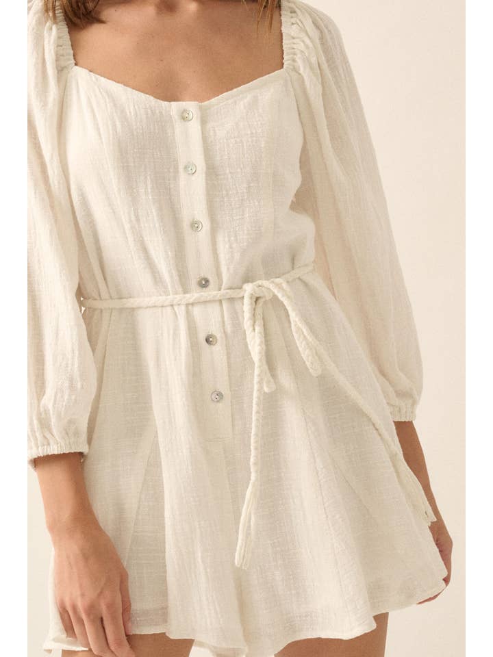 Promesa USA - Wholesale Romper - Women's - Textured Cotton Bubble-Sleeve Wide-Leg Romper