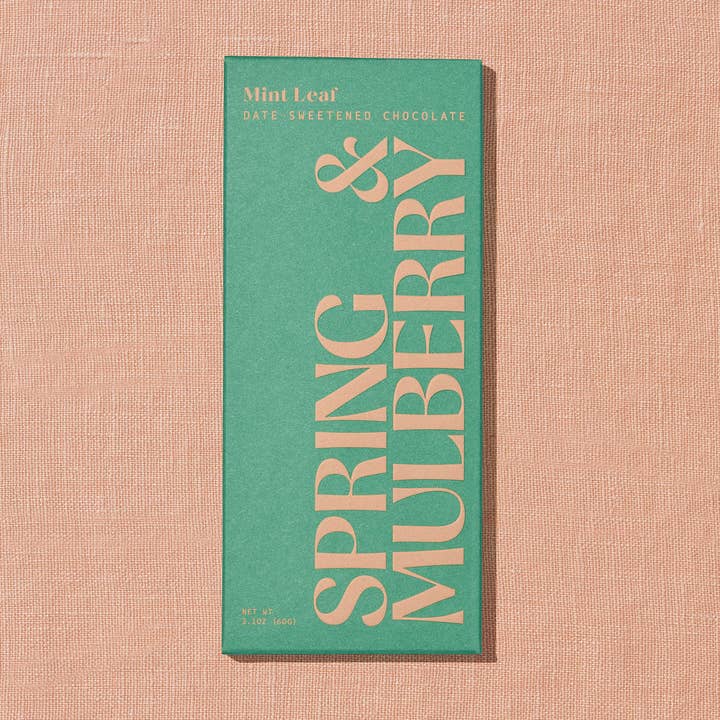 Spring & Mulberry - Wholesale Chocolate Bar - Mint Leaf Date-Sweetened Dark Chocolate