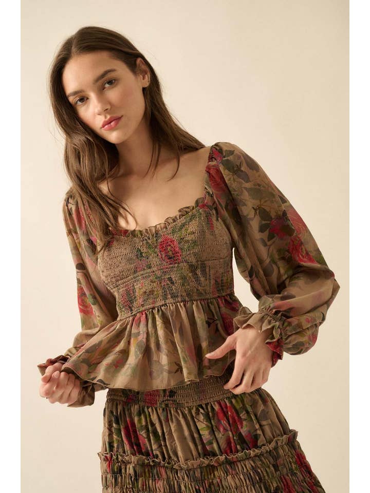 Promesa USA - Wholesale Blouse - Women's - Floral-Print Smocked Sweetheart Peplum Peasant Top14