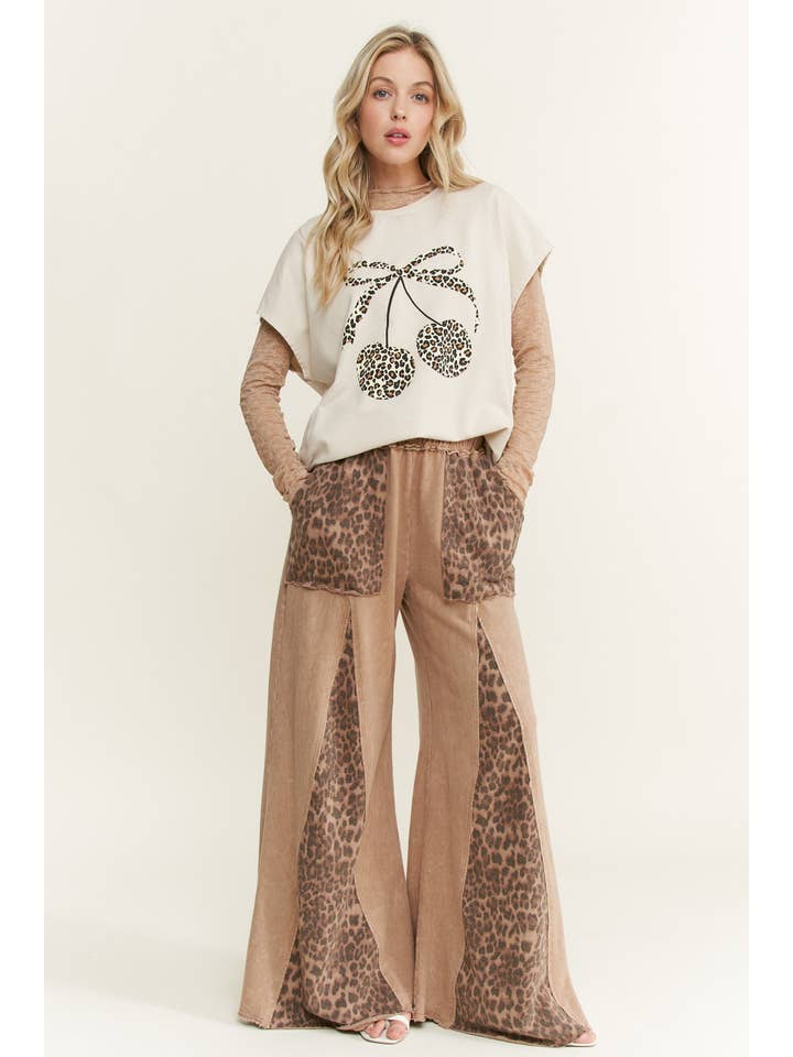 J.Her - Wholesale Pants - Women's - Mineral Washed Leopard Animal Print Flare Pants HP5783P1
