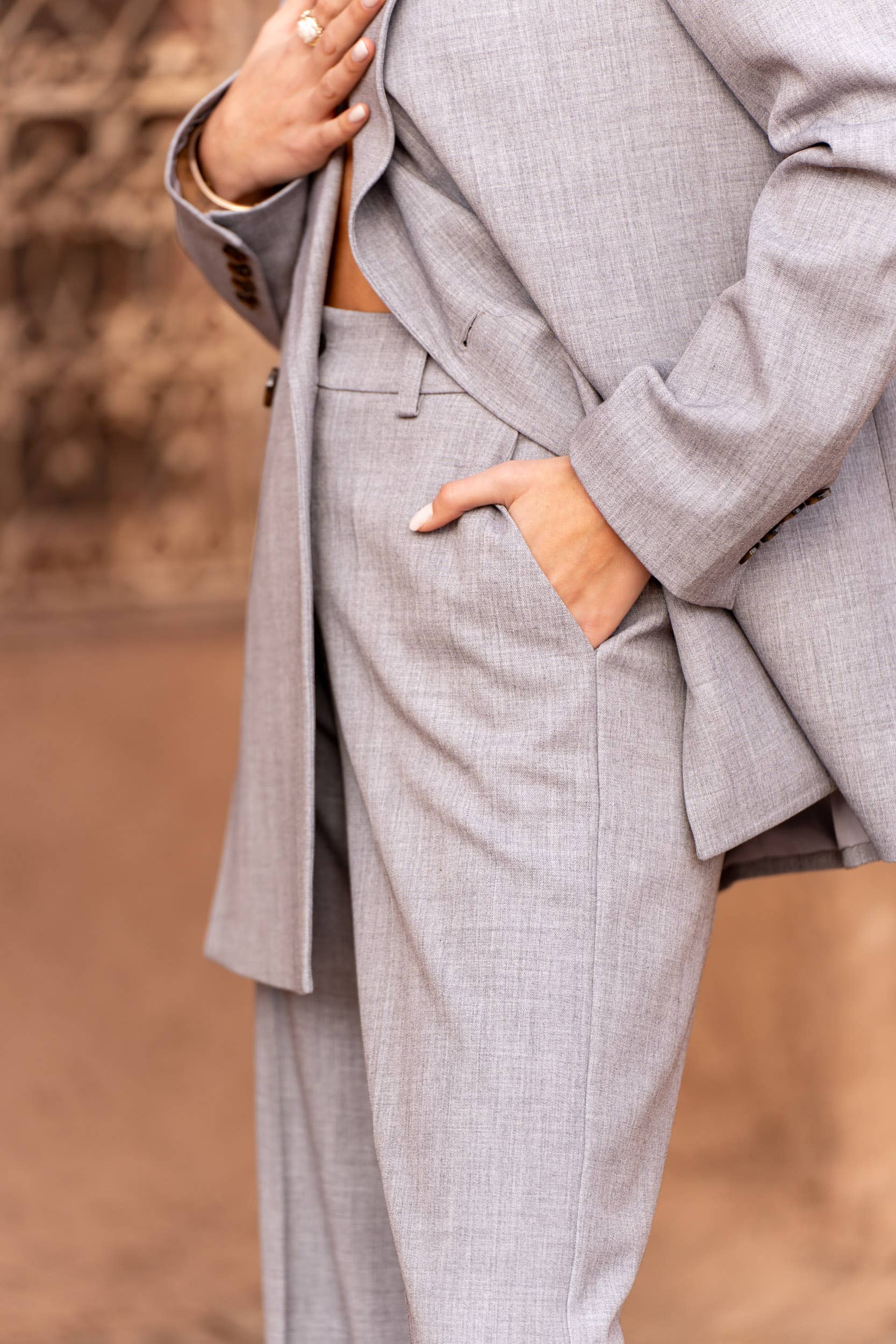 Attentif Paris - Vendita all'ingrosso Pantaloni eleganti - Donna - [Heather] Pantaloni Tailleur a Gamba Larga42