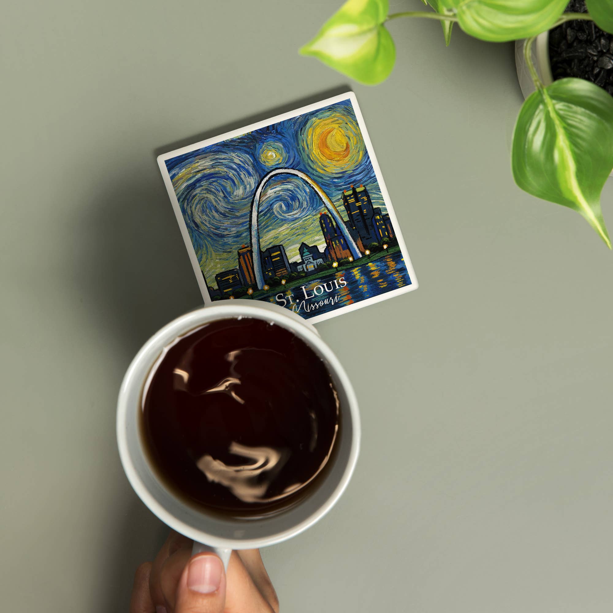 Lantern Press - Wholesale Coasters - CERAMIC COASTER St. Louis Missouri Waterfront Starry Night1