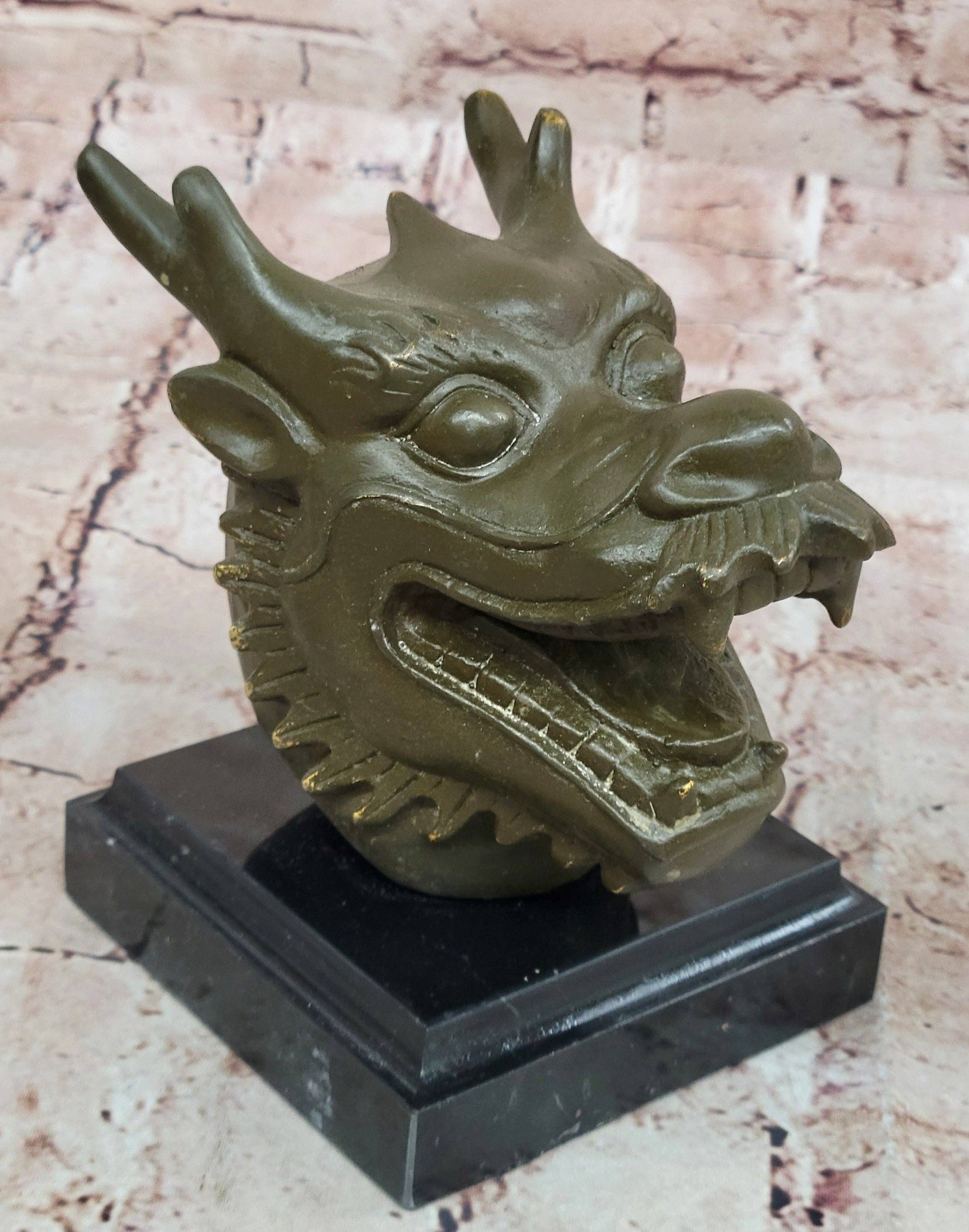 Bronzhaus – wholesale Sculpture – Bronze Dragon Head Bust on Marble Base – Chinese Zodiac Sculpture2