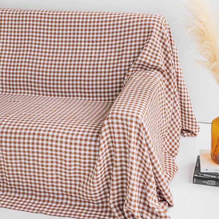 MagicLinen – wholesale Överdrag till stol/soffa – Sofföverdrag i linne i Cinnamon gingham