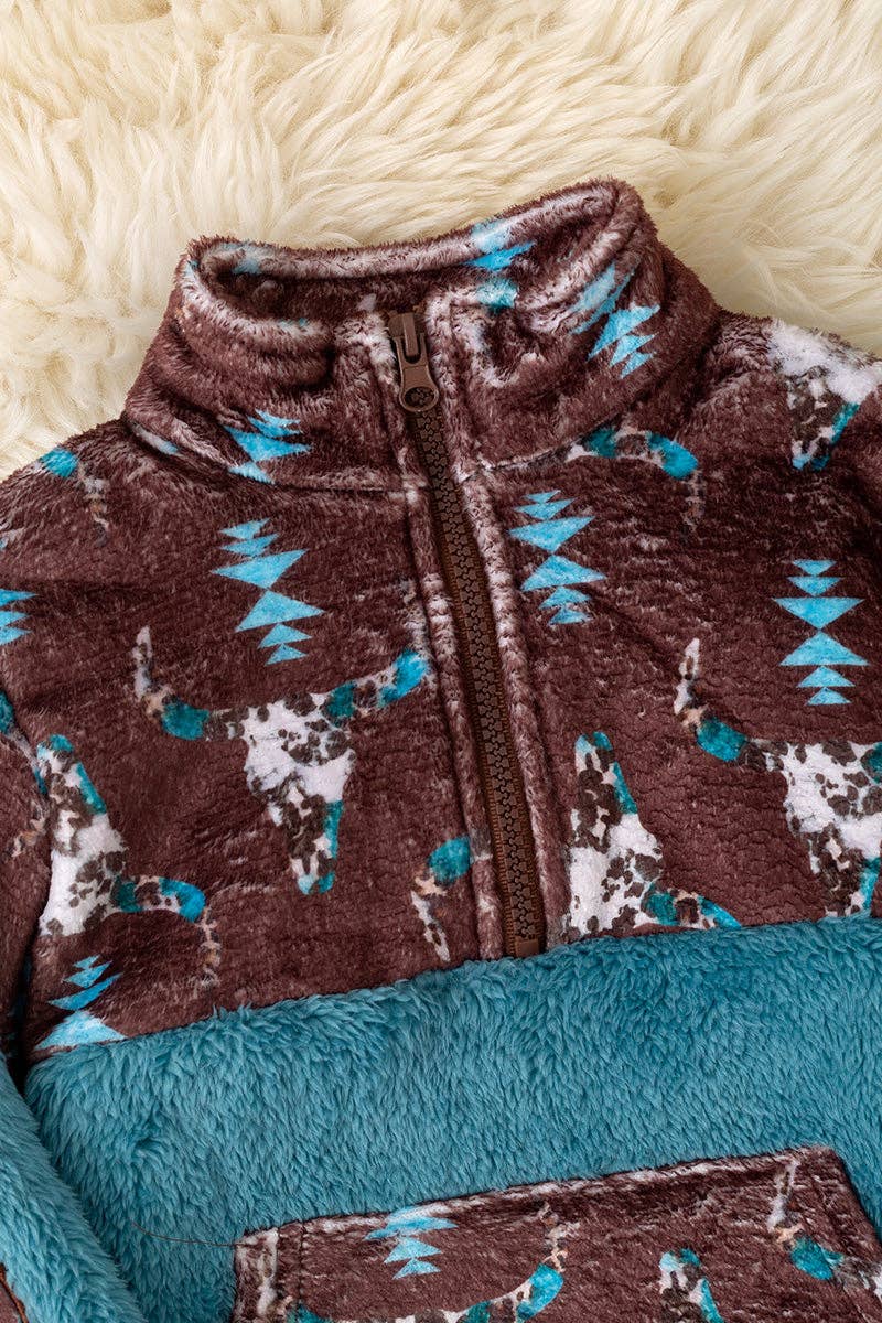 Kids Charm Online - Vente Sweat-shirt – enfant - Sherpa et polaire à imprimé aztèque sur un pull-over bleu sarcelle. (WESTERN) TPB50690 AMY2