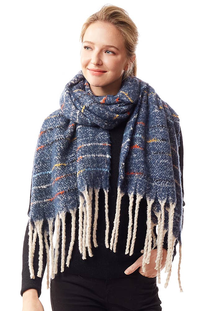 Hana - Wholesale Scarf - Women's - Glitz Color Stitch Fuzzy Oblong Winter Scarf5