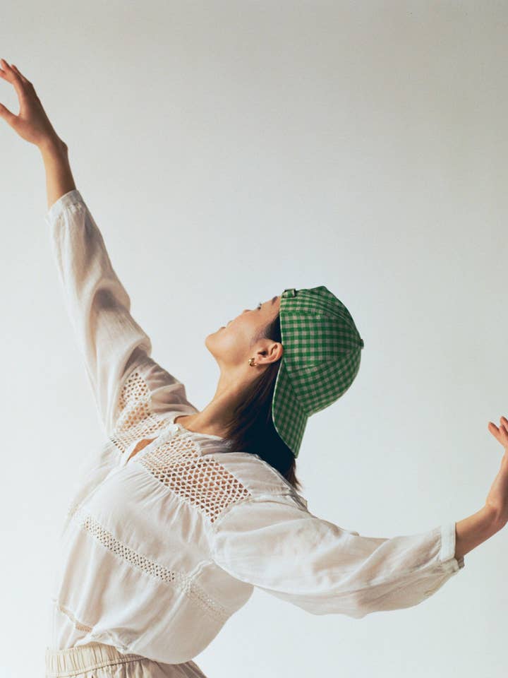 Linnen pet met gingham - Groen voor wholesale door LeTovah