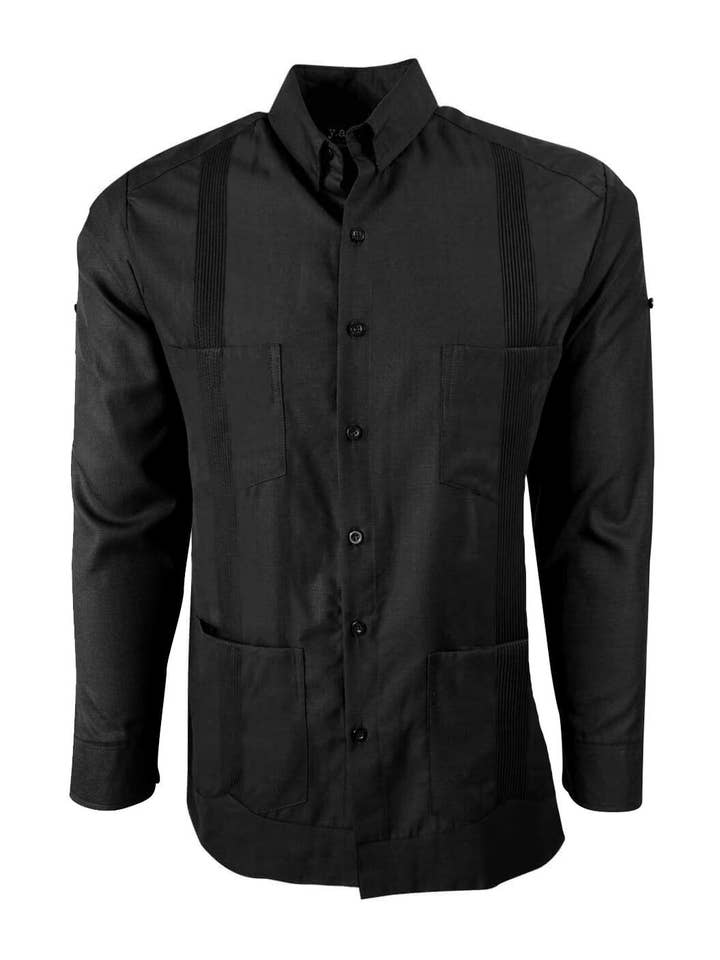 Black Lux Four Pocket Traditional Guayabera for wholesale by Y.A.Bera Clothing Modern Guayaberas