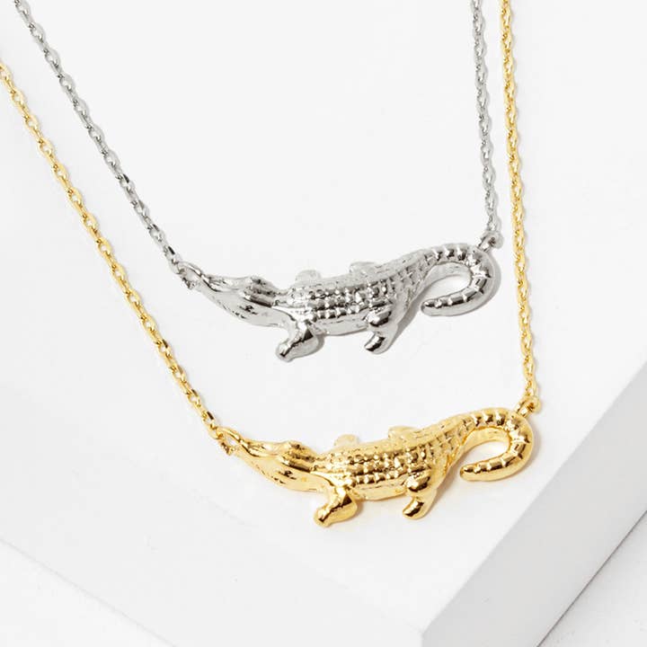18K Gold White Gold Dipped Alligator Necklace for wholesale by Fashion City
