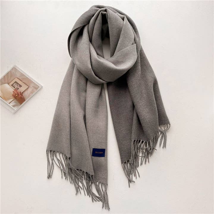 Little Trendy - Wholesale Scarf - Women's - Solid color scarf Double-sided two-color tassel shawl scarf
