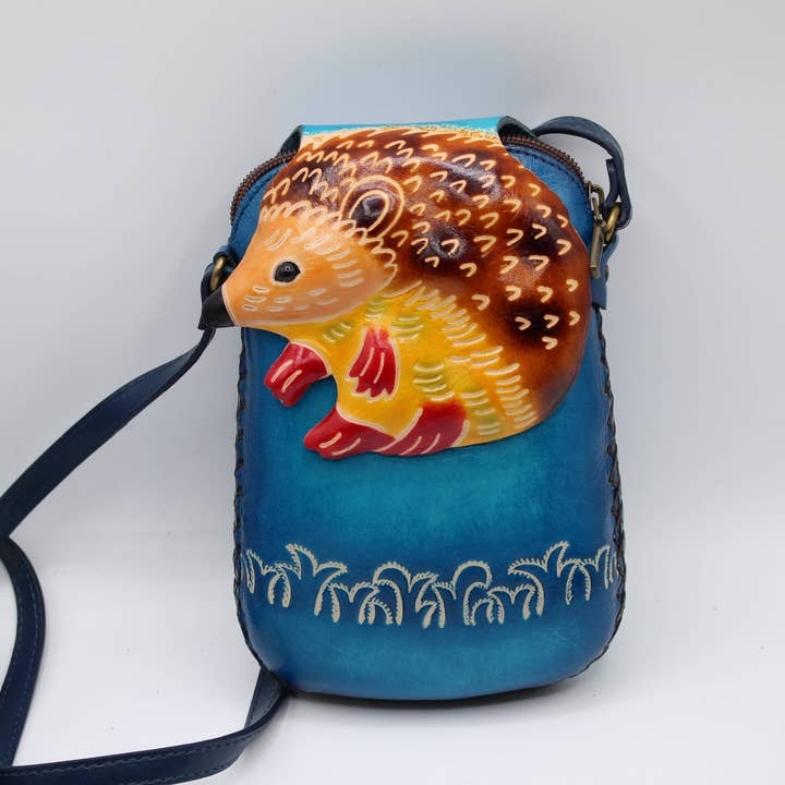 bolsa de couro ouriço transversal para telemóvel por atacado de Sunflower Handmade leather inc