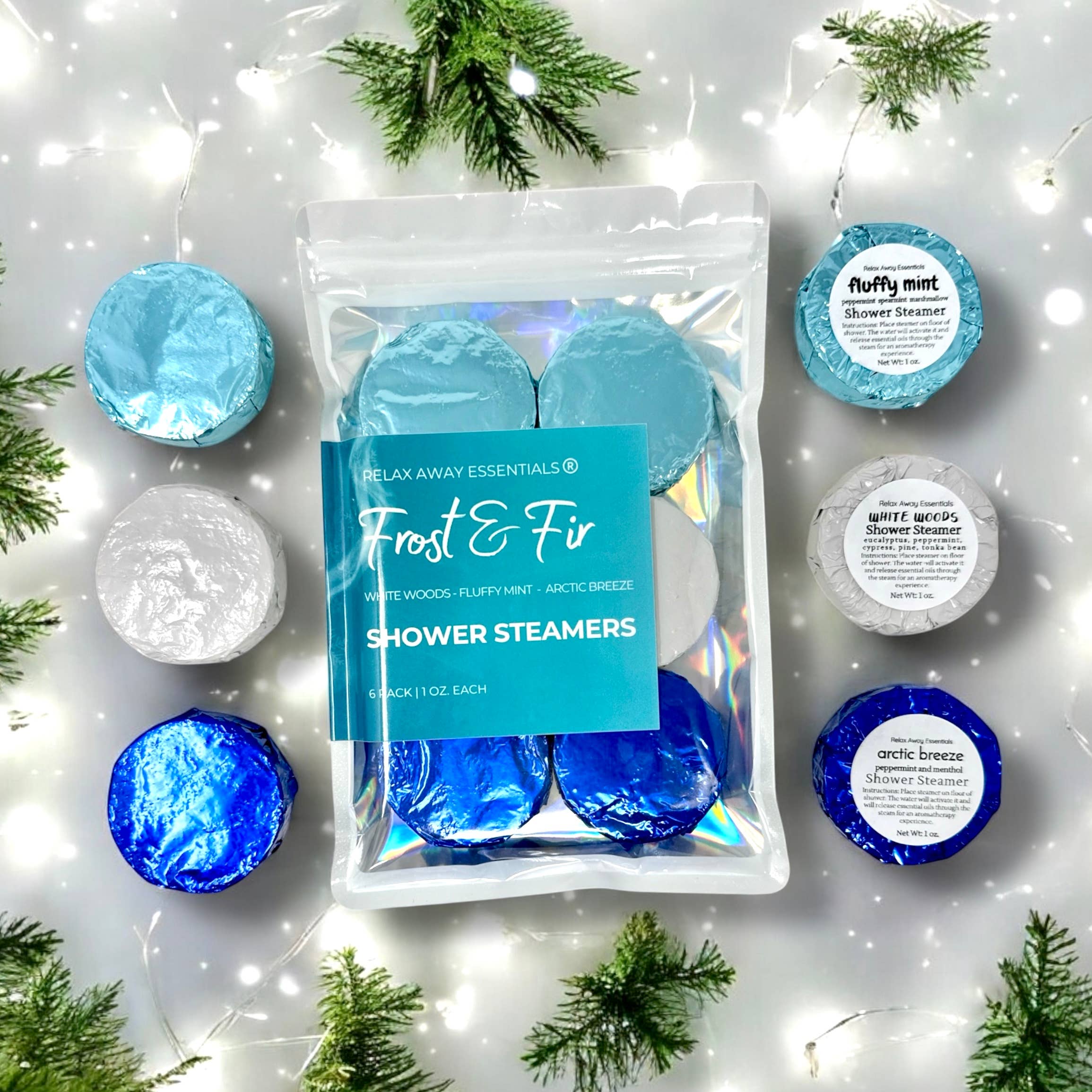 Relax Away Essentials - Wholesale Shower Steamer/Bomb - Frost and Fir Shower Steamers 6 Pack - Made in USA4