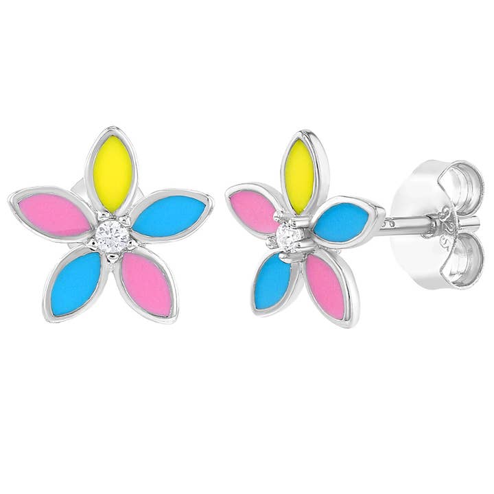 Enamel Summer Flower Kids / Teen Earrings - Sterling Silver for wholesale by In Season Jewelry