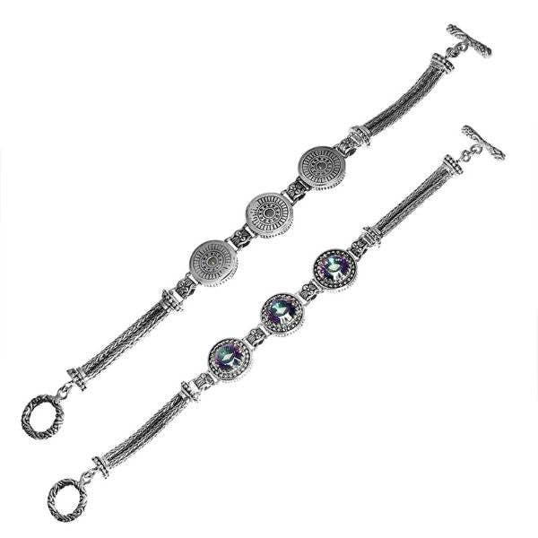 AB-6134-MT Sterling zilveren ambachtsarmband met mystieke kwartsaccenten en gedetailleerd Balinees vakmanschap met meerdere schakels voor groothandelskopers voor wholesale door Bali Designs