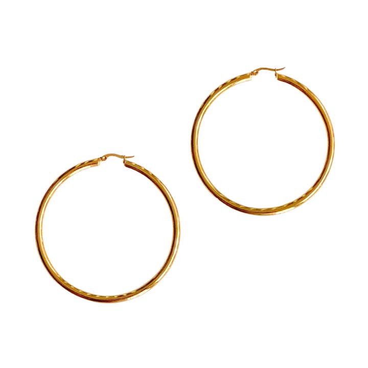 Large Gold Leverback Tube Hoop- 2.5" for wholesale by Kiss Me Kate Jewelry