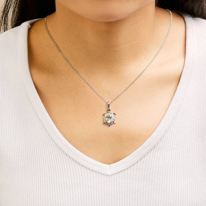 Infinite Jewels - Wholesale Pendant/Charm Necklace - Sterling Silver Topaz & Sapphire Turtle Pendant Necklace3