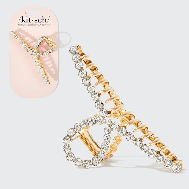 KITSCH - Wholesale Hair Clip - Women's - Metal Rhinestone Loop Claw Clip 1pc- Gold