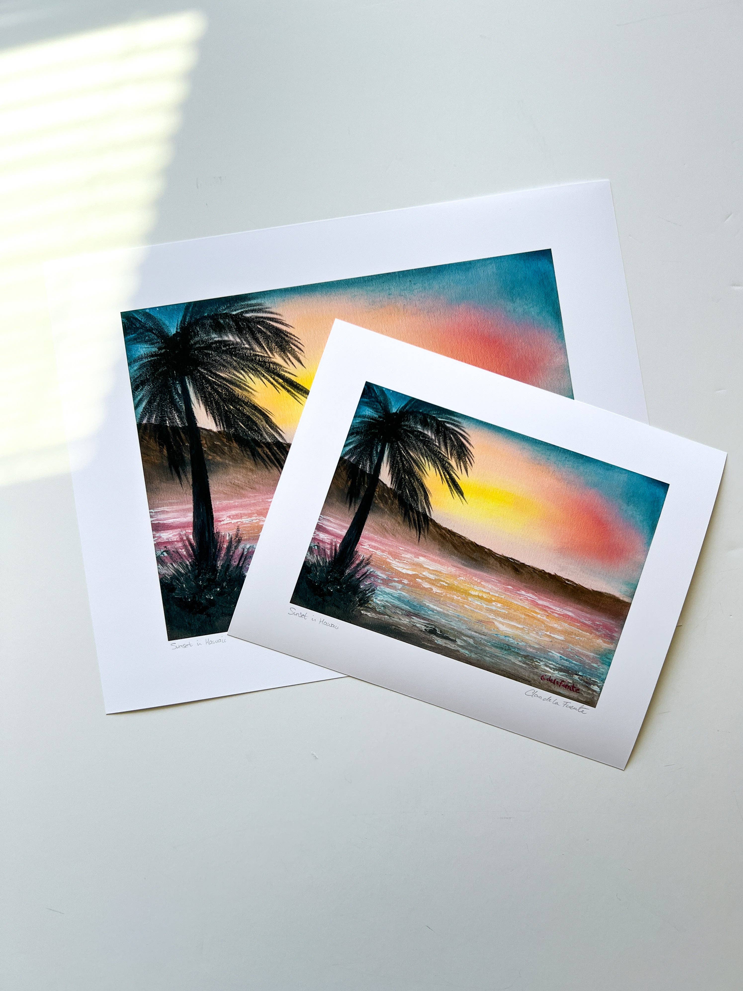 Clara de la Fuente Artist - Wholesale Art Print - Warm Yellow Pink Blue Sunset  Hawaii Palm Beach Gift & Decor2