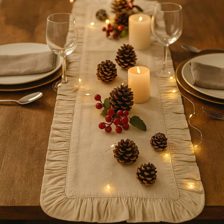 Canvas Ruffle Table Runner | Canvas Runner | Unbranded for wholesale by Fabrica Kraft