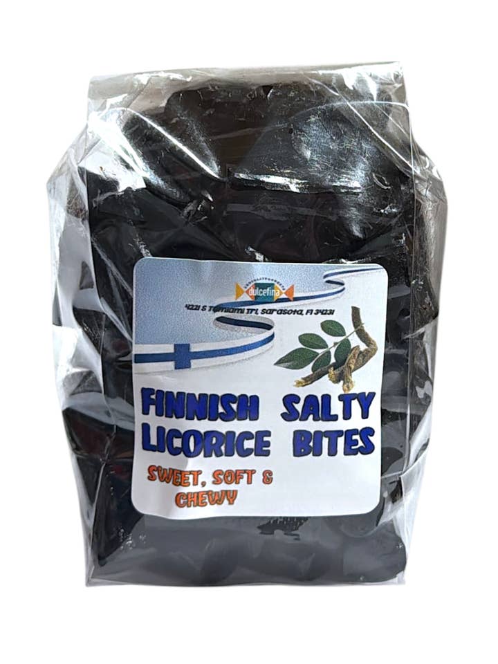 Salty Soft Black Licorice Bites 10oz Bag for wholesale by Dulcefina Chocolate and Sweets
