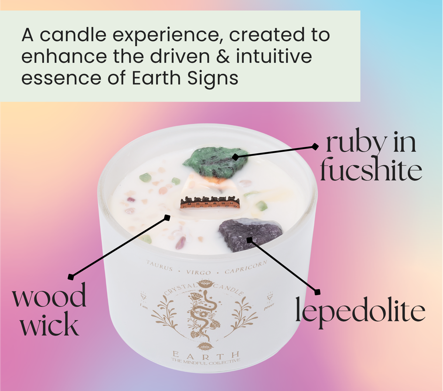 THE MINDFUL COLLECTIVE - Wholesale Jar/Filled Candle - Earth Element Crystal Candle – Taurus, Virgo & Capricorn3