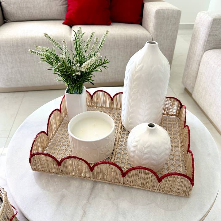 Artett - Wholesale Decorative Tray - Scalloped Red Iraca Tray