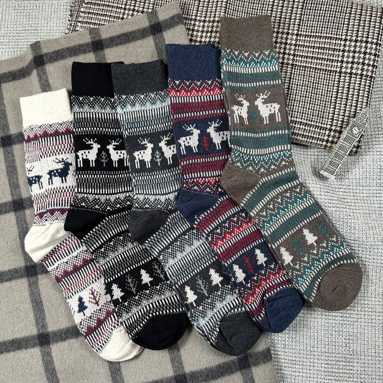 7DAYSSOCKS - Vente Chaussettes – homme - Chaussettes Crew Deer en jacquard pour hommes5