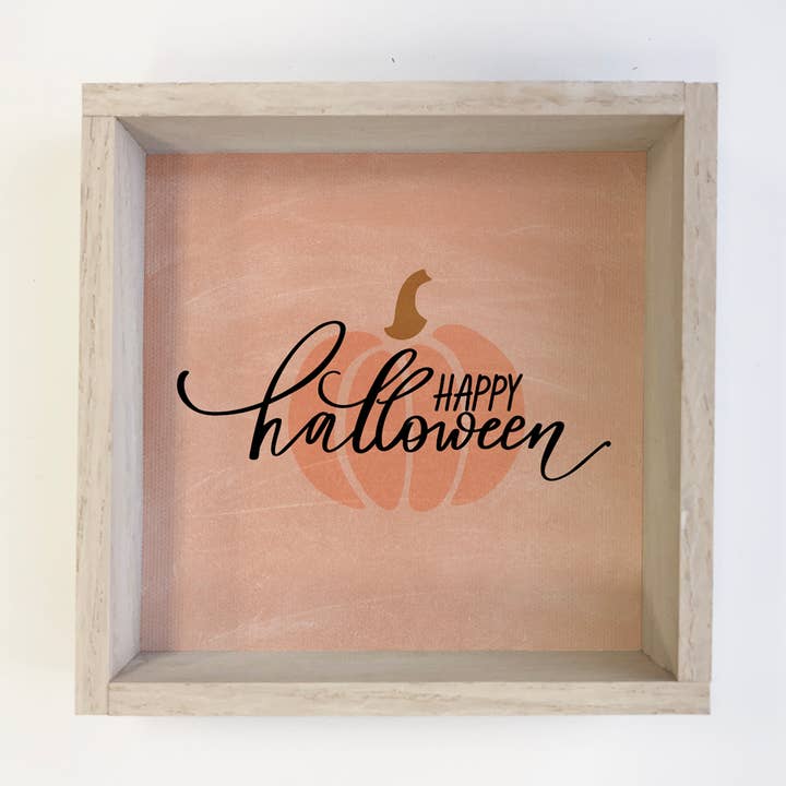 Happy Halloween Pumpkin with Whitewash Frame for wholesale by Hangout Home