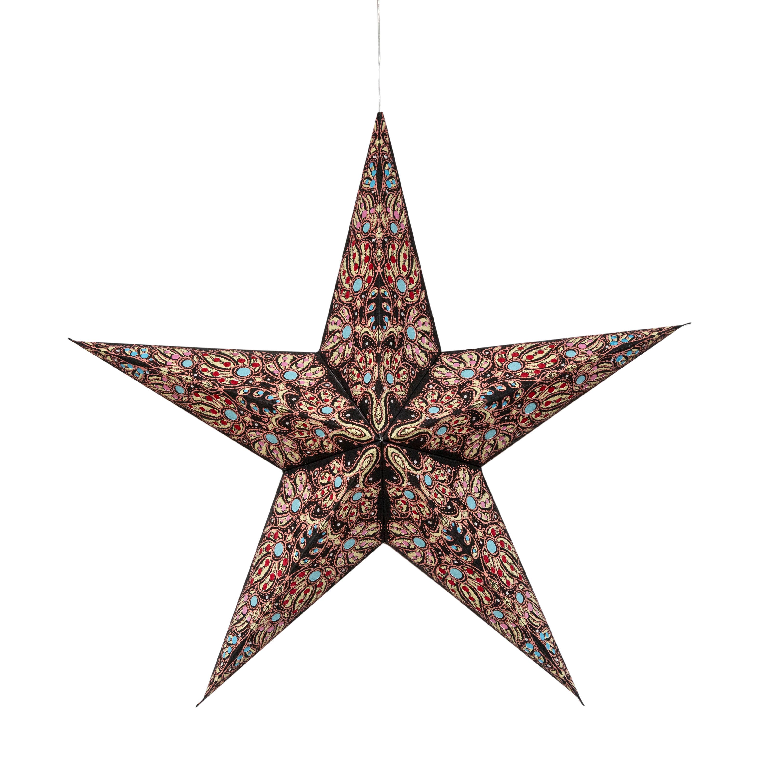 Artschatz LLC - Wholesale Paper Lantern/Lamp - Cosecha 5 Pointer 24" Black/Yellow  Paper Star Lantern Light7