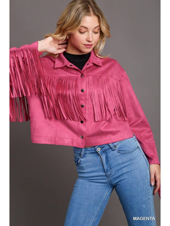 Vanilla Monkey - Wholesale Jacket - Women's - Suede Collared Snap Button Jacket With Fringe Detail1