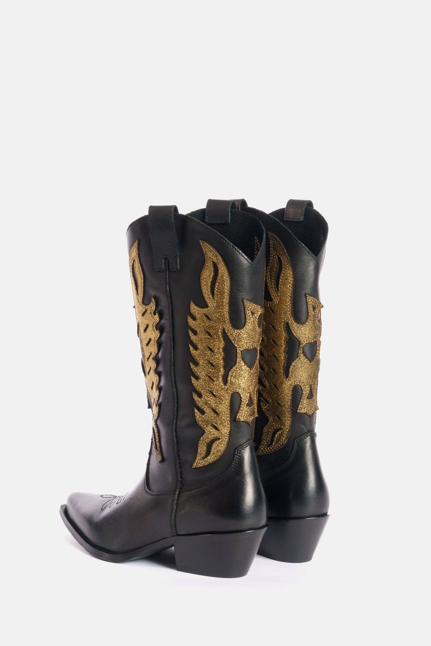 METISSE - Wholesale Boots - Women's - Black and gold calfskin Texan boots DX8223