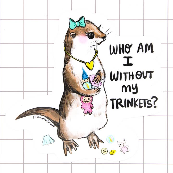 Trinket Otter Vinyl Sticker for wholesale by Amy Hartelust Art and Illustration