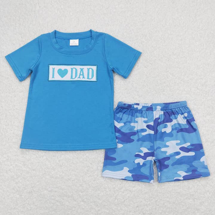 Baby Boys I Love Dad Shirt Tops Blue Camo Shorts Clothes Set for wholesale by Aier Wholesale