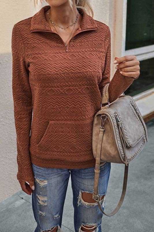 Love, Kuza – Engroshandel Pullover - Dame – Halv lynlås tekstureret sweater4