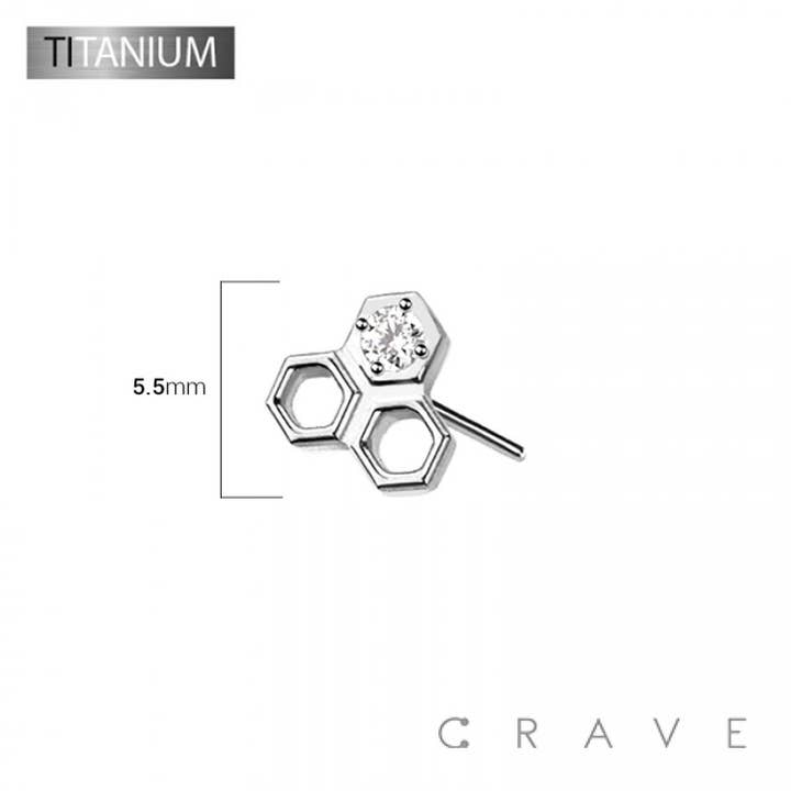 CRAVE BODY JEWELRY - Wholesale Single Earring - IMPLANT GRADE TITANIUM THREADLESS PUSH IN GEMMED HONEYCOMB