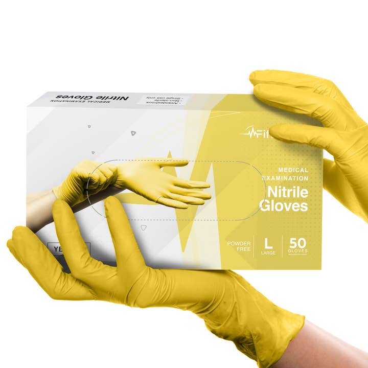 Guantes de nitrilo para examen FifthPulse, amarillos, caja de 50, L para venta al por mayor de ShopHomeMed