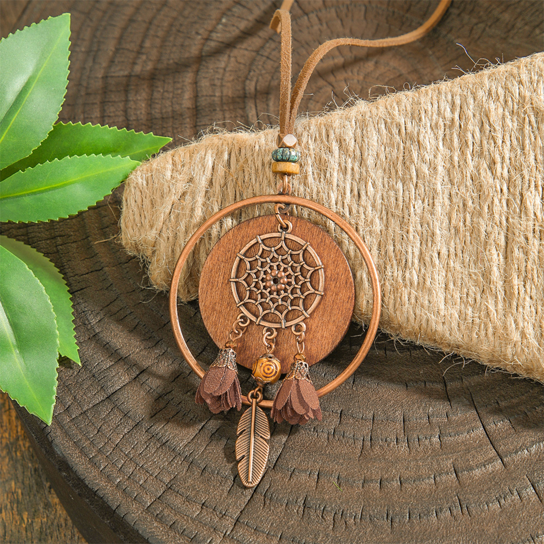 UNISHE - Vendita all'ingrosso Collana con ciondolo/pendaglio - Collana con ciondolo a foglia vintage in tono Maillard boho HH0833