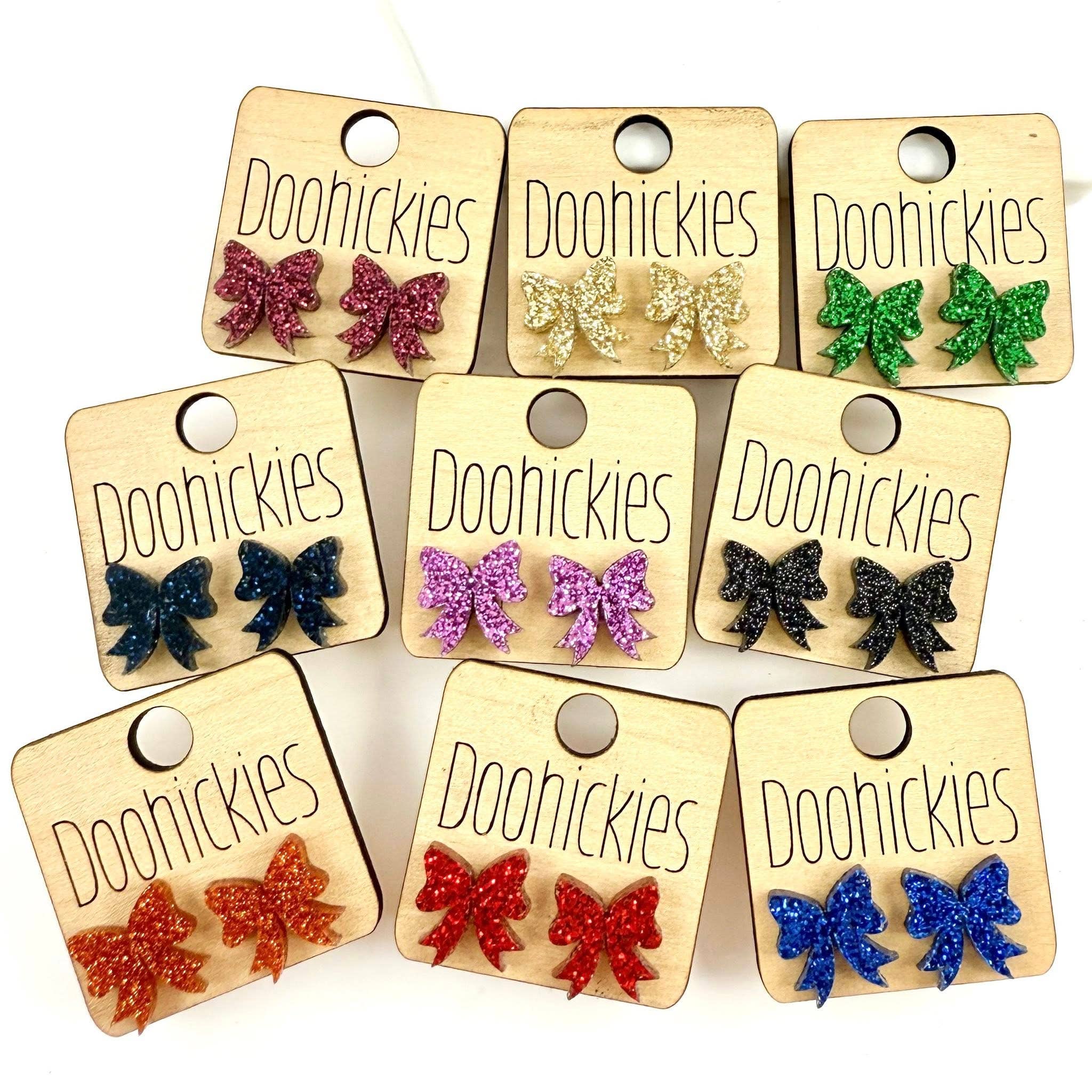 Doohickies - Wholesale Stud/Post Earrings - 15mm School Spirit Glitter Bow Studs - Custom Spirit Earrings - 9 Color Options9
