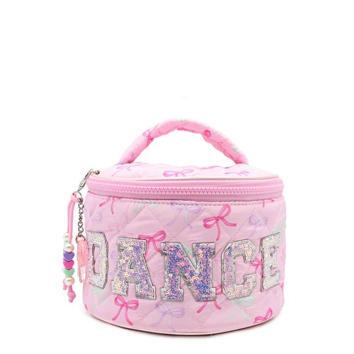 'DANCE' Quilted Bow Printed Round Glam Bag with Charm for wholesale by OMG Accessories