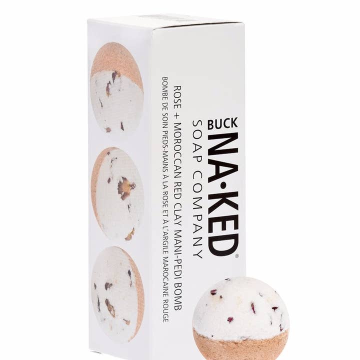 Rose + Moroccan Red Clay Mani/Pedi Bomb for wholesale by Buck Naked Soap Company