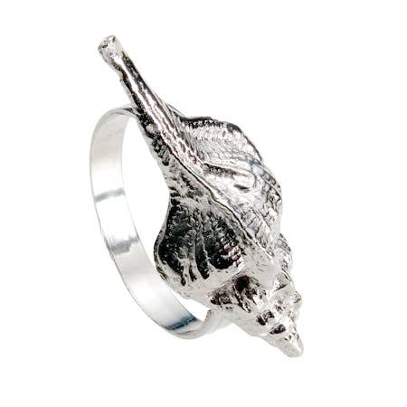 India Handicrafts Inc - Vente Rond de serviette - Set de 12 ronds de serviette en coquillage de bulot nickelé4